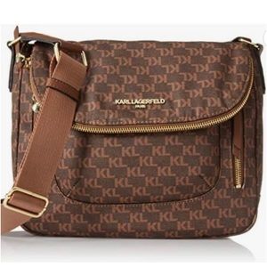 Karl Lagerfeld Paris Brown Logo "Cara" Nylon Crossbody Messenger Bag